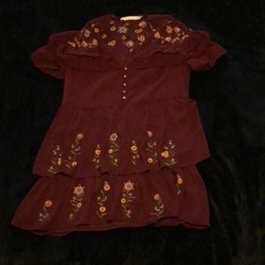 Zara Frilled Embroidered Ruffle Mini Dress